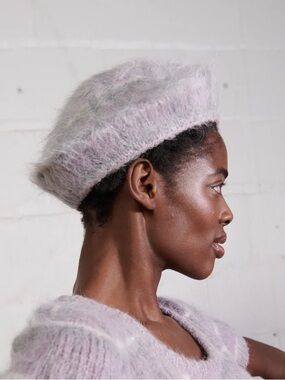 Stanley Fuzzy Knit Beret in Taupe